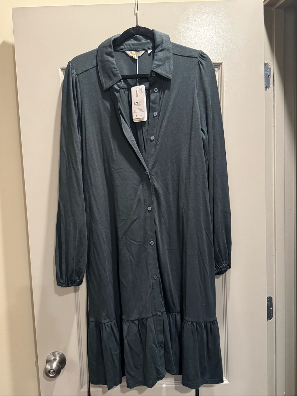 NWT Boden Tiered Jersey Shirt Dress Dark Green Tencel Size 10 (UK 14)
